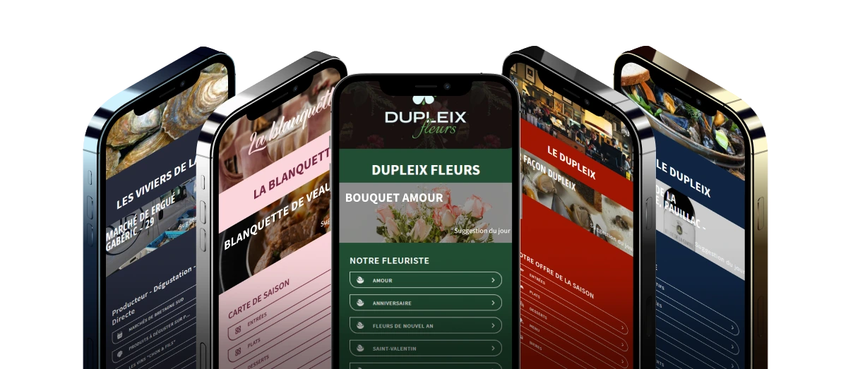 Groupe d'Iphone présentant différentes cartes ACCESS Menu
